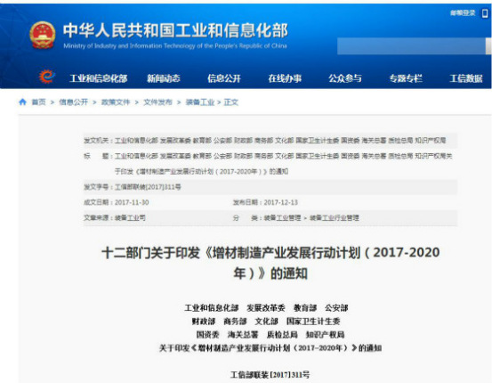 國(guó)家發(fā)布《增材制造產(chǎn)業(yè)發(fā)展行動(dòng)計(jì)劃（2017-2020年）》，再次促進(jìn)3D打印發(fā)(圖1)